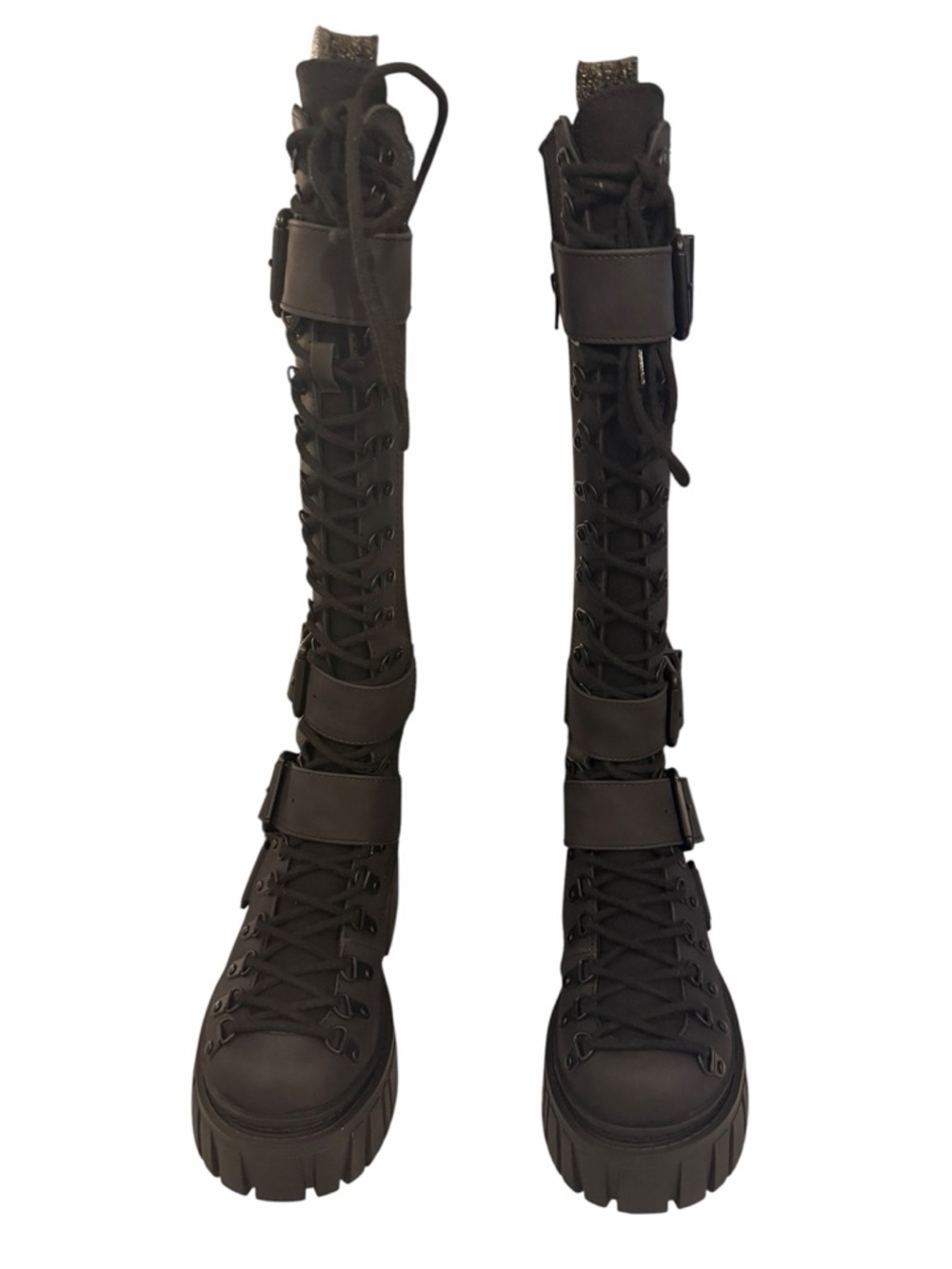 Dolls Kill Black Over-the-Knee Lace-Up Platform Boots - Picture 2 of 6